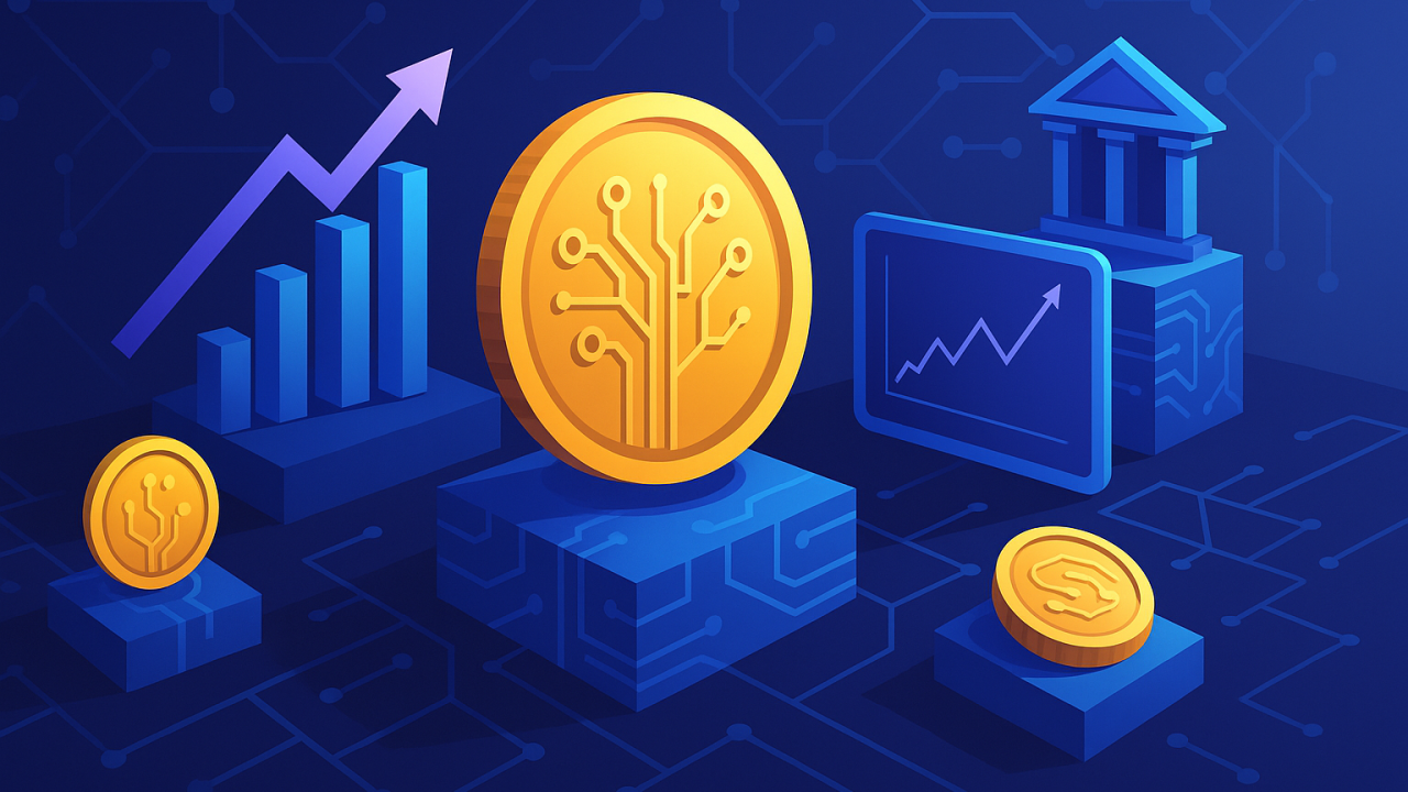 Illustration of retail loyalty points transforming into glowing blockchain tokens on a secure digital ledger, symbolizing tradability, transparency, and security in tokenized loyalty programs
